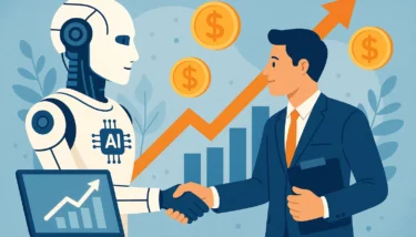 AI robot shaking hands with salesman